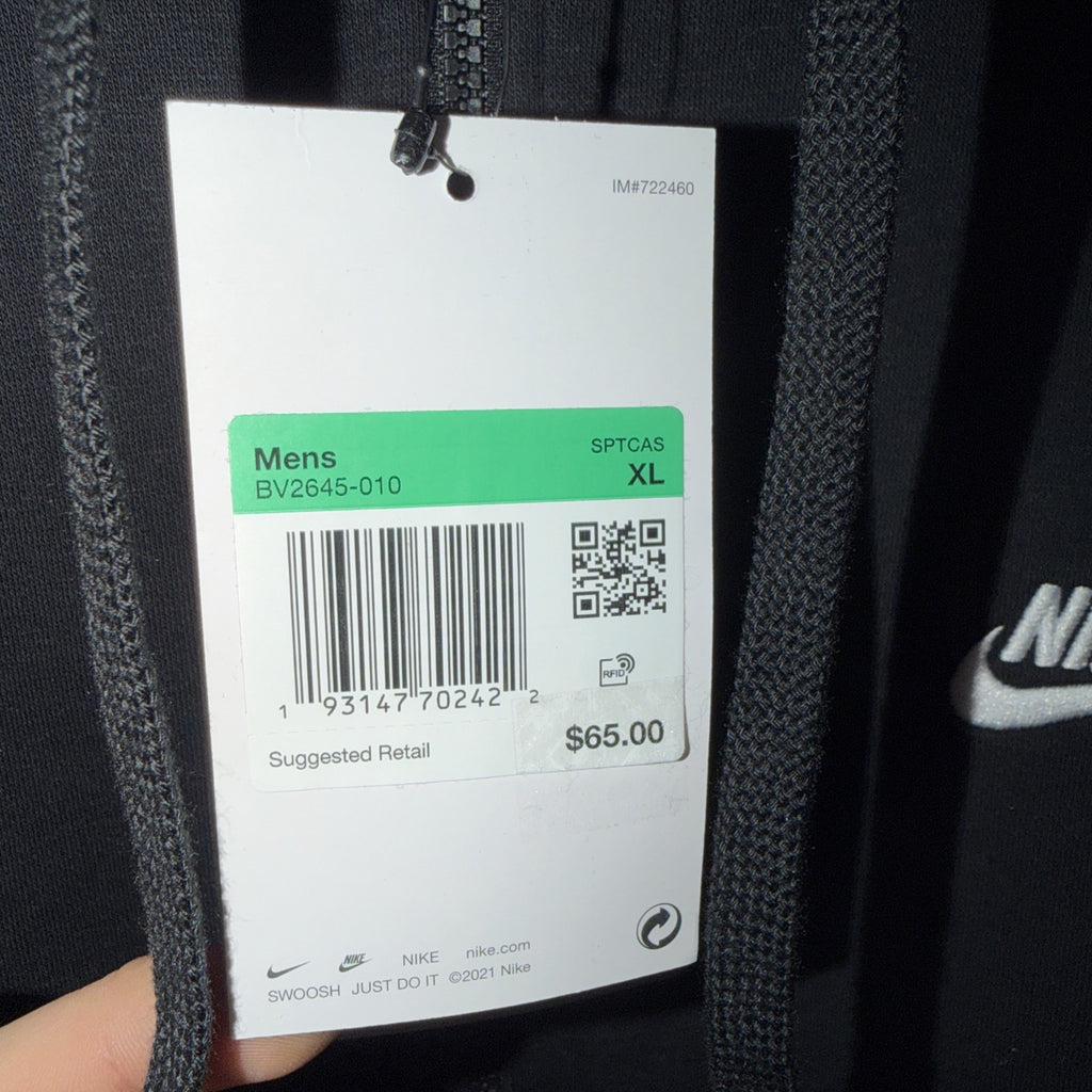 Nike Sportswear Club Fleece Full Zip Hoodie Sweatshirt Men’s XL Black 0146