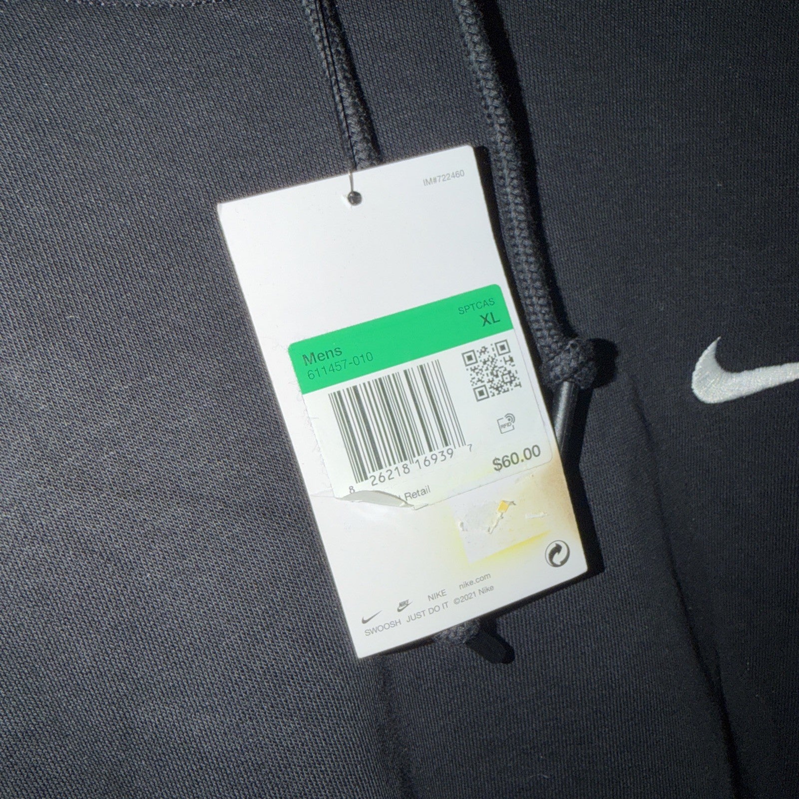 NEW NIKE SPORTSWEAR "Embroidered Swoosh Hoodie" MEN'S BLACK XL 0056-0057