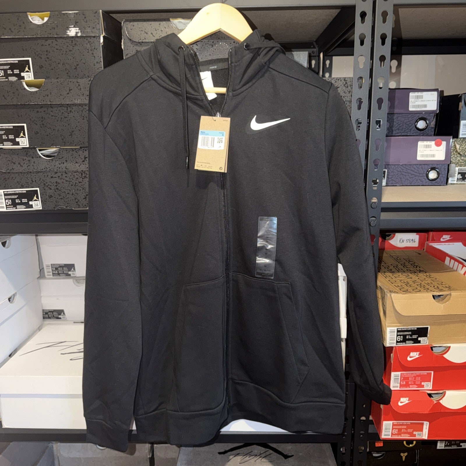 Nike Men's Dry Dri-FIT Hooded Fitness Full-Zip LS Black Hoodie M 0092-0093