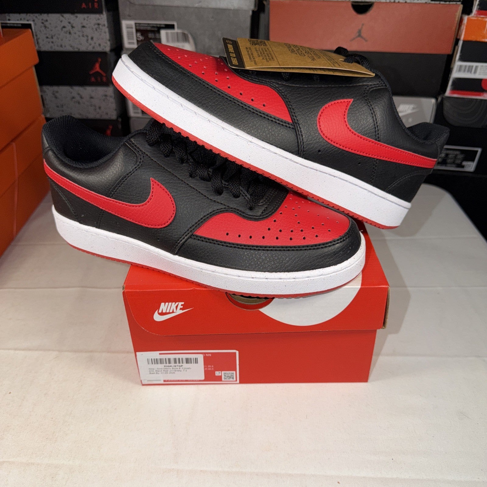 Nike Court Vision Low Top Shoes Black/Red, Size 7.5, FJ0685-010