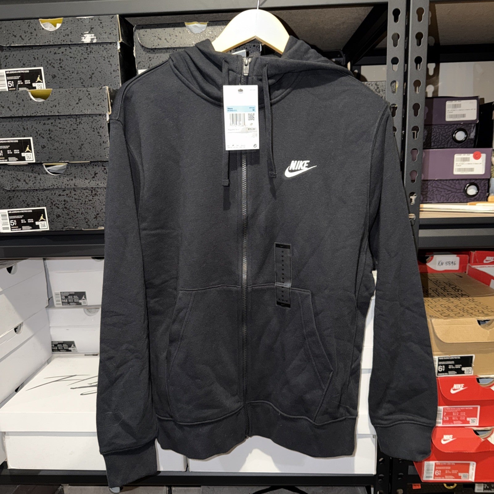 Nike Men’s Sportswear Club Fleece Black Full Zip Hoodie Size Medium 0147 & 0210