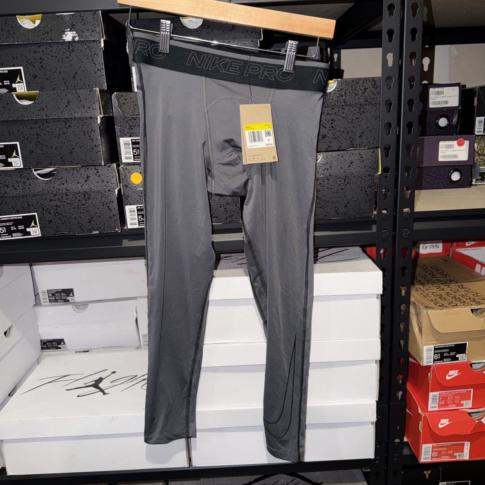 New Men's Nike Pro Full Length Dri-FIT Training Tights Grey Size S 0203