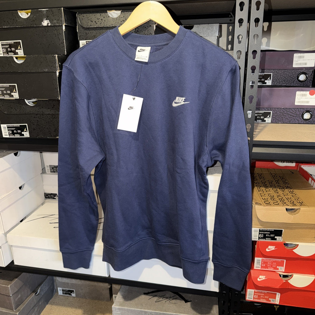 Nike Sportswear Club Fleece Crewneck Logo Sweatshirt Men Small Navy 0091